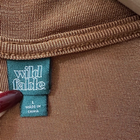 WILD FABLE Camel Long Sleeve Faux Wrap Belted Dress Draped Longline SIZE LARGE - Picture 6 of 7